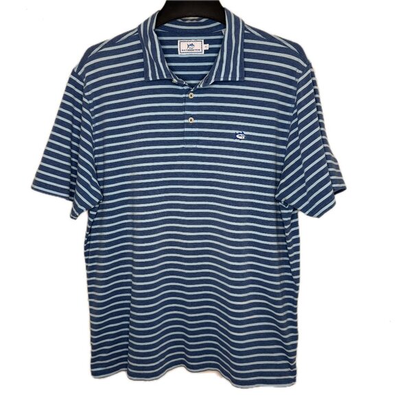 Southern Tide Seaside Performance Blue Striped Polo Shirt Size XL - Picture 6 of 6